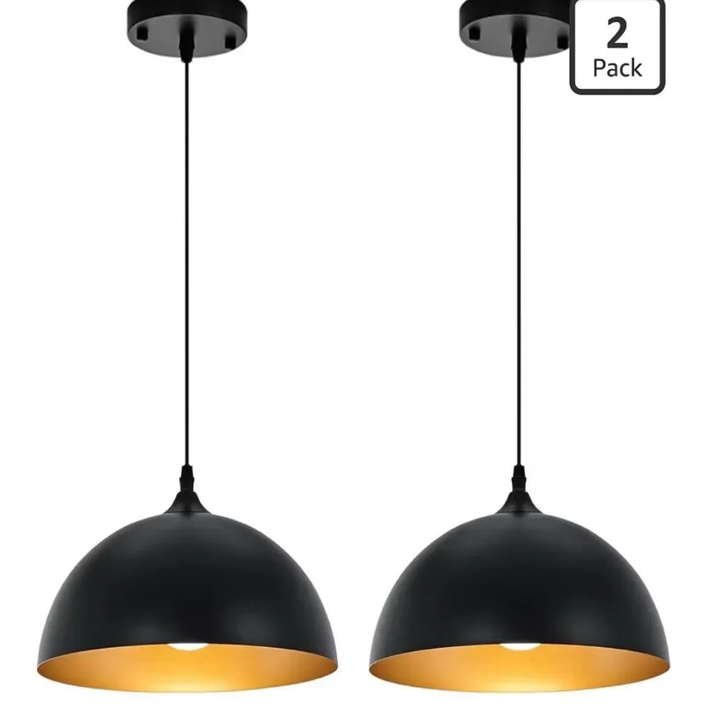 Farmhouse Pendant Lights with Gold Interior (2-Pack)
